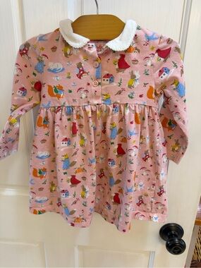 Mini Boden Cream Top with Red Trim and Blue-Green Floral Print